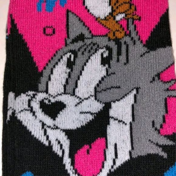 Nwt Tom and Jerry socks black hot pink blue cartoon fun socks unisex - Picture 7 of 8
